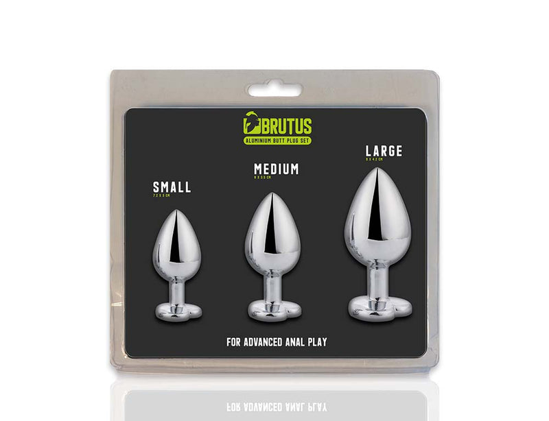 Brutus - Buttplug - Set met Aluminium Buttplugs met kristal - Zwart/Transparant/Rood