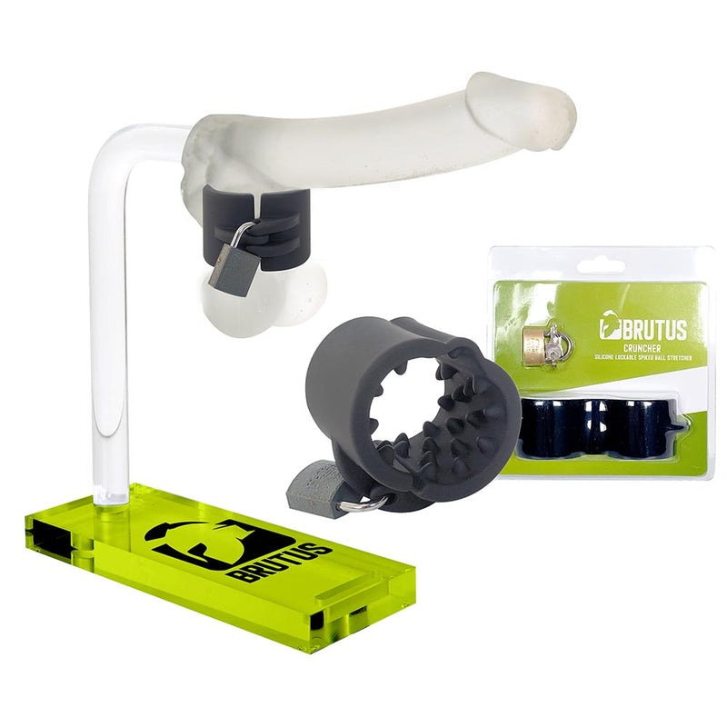 Brutus - Cruncher - Afsluitbare Siliconen Ball Stretcher - Met Spijkers - Silicone Lockable Spiked Ball Stretcher