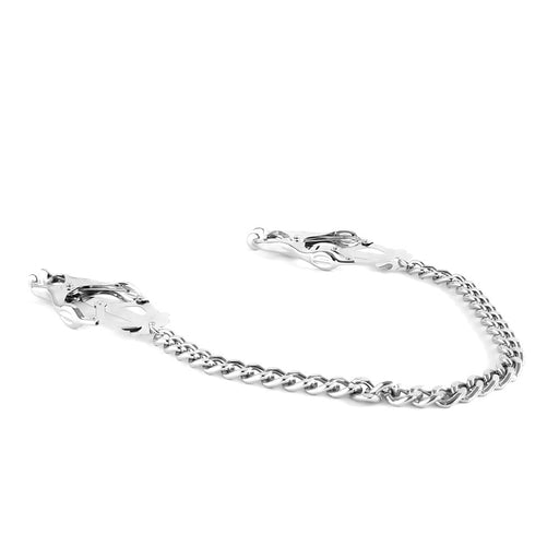 Brutus - Tepelklemmen - Zilverkleurige Metalen Japanse Clover Tepelklemmen met Ketting