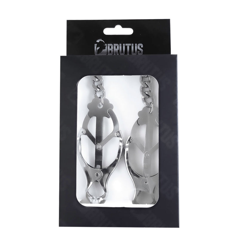 Brutus - Tepelklemmen - Zilverkleurige Metalen Japanse Clover Tepelklemmen met Ketting