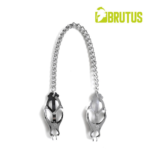 Brutus - Tepelklemmen - Zilverkleurige Metalen Japanse Clover Tepelklemmen met Ketting