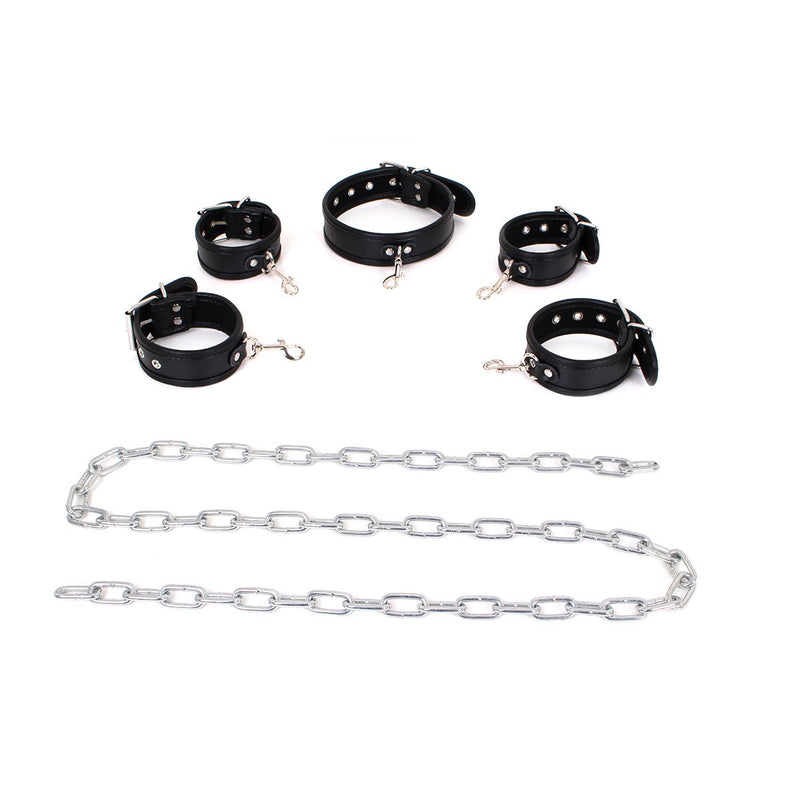 Kiotos - Budget Bondageset Met collar, hand- En voetboeien - Zwart