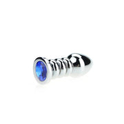 Buttplug Aluminium - Geribbeld - Met Siersteen - Blauw
