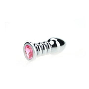 Buttplug Aluminium - Geribbeld - Met Siersteen - Roze