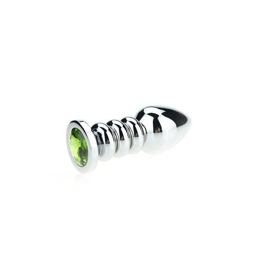 Buttplug Aluminium - Geribbeld - Met Siersteen - groen