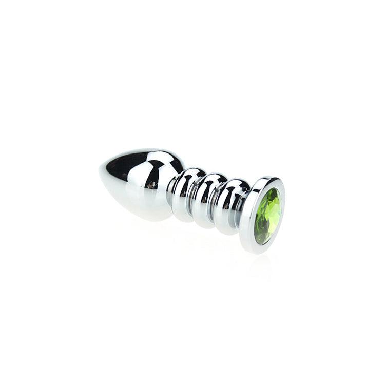 Buttplug Aluminium - Geribbeld - Met Siersteen - groen