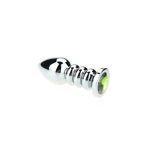 Buttplug Aluminium - Geribbeld - Met Siersteen - groen