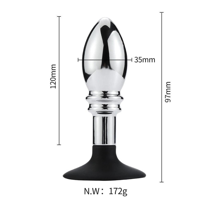 Buttplug Aluminium Met bal En ribbels En Zuignap