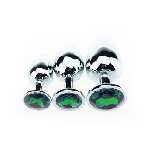Buttplug Aluminium Met Groen Sierkristal-Erotiekvoordeel.nl
