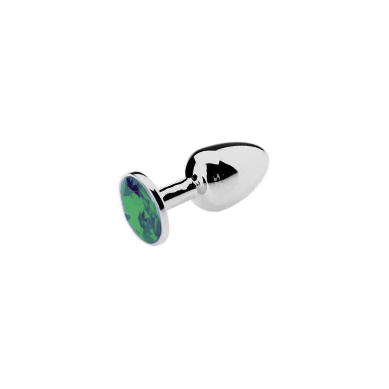 Buttplug Aluminium Met Groen Sierkristal-Erotiekvoordeel.nl