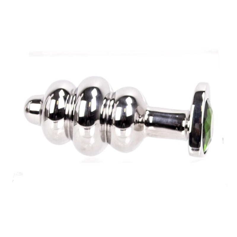 Kiotos - Buttplug geribbeld RVS Met diamant In hartvorm - groen