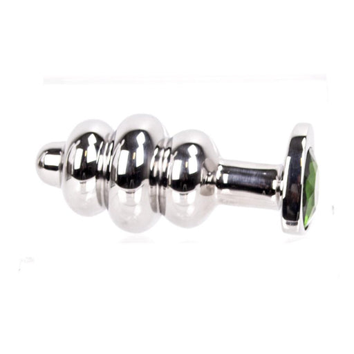Kiotos - Buttplug geribbeld RVS Met diamant In hartvorm - groen