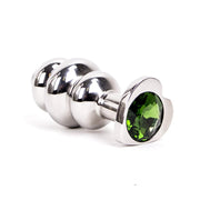 Kiotos - Buttplug geribbeld RVS Met diamant In hartvorm - groen