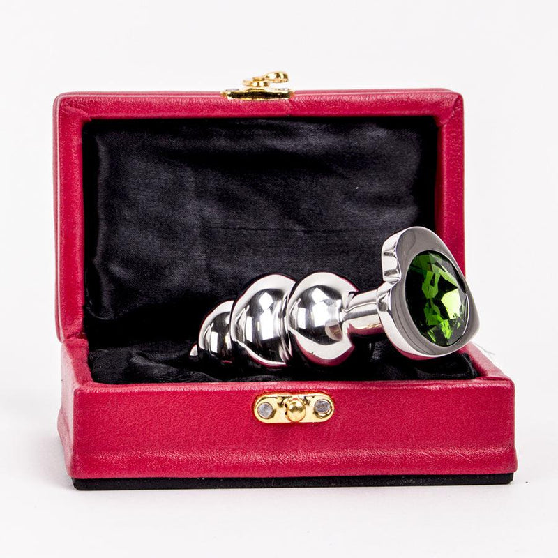 Kiotos - Buttplug geribbeld RVS Met diamant In hartvorm - groen