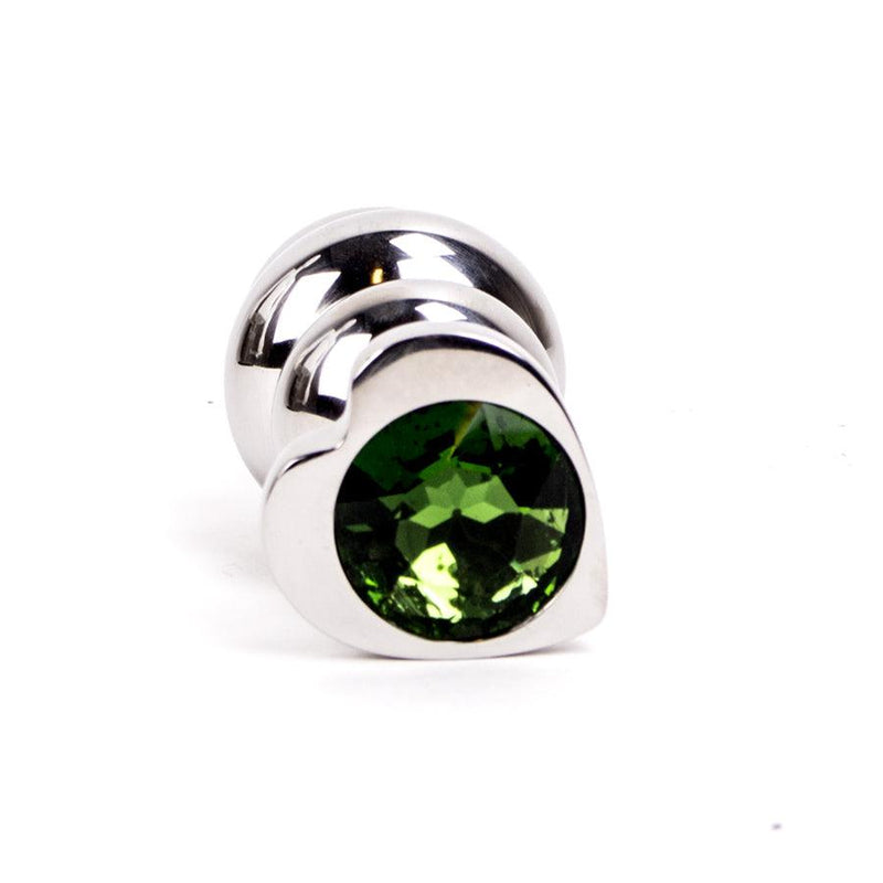Kiotos - Buttplug geribbeld RVS Met diamant In hartvorm - groen