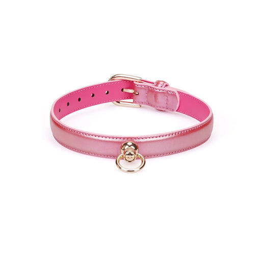 Liebe Seele - Lustre Rose - Lederen Collar met Leash - Parelmoer Roze met Gouden Hardware