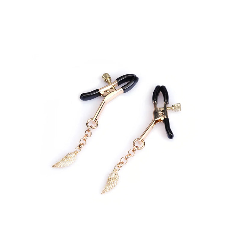 Liebe Seele - Luxe Tepelklemmen met Engelenvleugels Hangers met Strass - Goud
