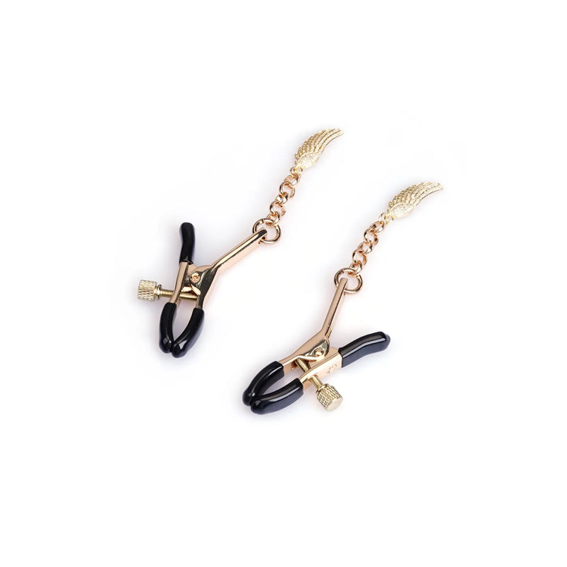 Liebe Seele - Luxe Tepelklemmen met Engelenvleugels Hangers met Strass - Goud