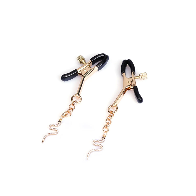 Liebe Seele - Luxe Tepelklemmen met Strass Slangen Hangertjes - Goud
