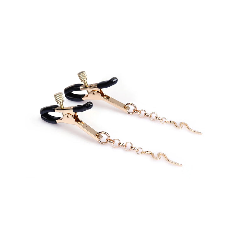 Liebe Seele - Luxe Tepelklemmen met Strass Slangen Hangertjes - Goud