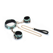 Liebe Seele - Polsboeien Collar en Leiband - Italiaans Leder - Pluche Voering - Mintgroen/Zwart