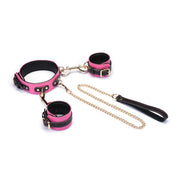 Liebe Seele - Polsboeien Collar en Leiband - Italiaans Leder - Pluche Voering - Roze/Zwart