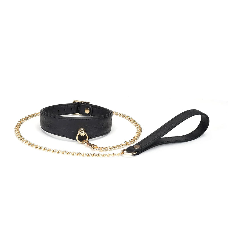 Liebe Seele - Demon's Kiss - Smalle Curved Collar Met Leash - Luxe En exclusief ontwerp - Zwart/Goud