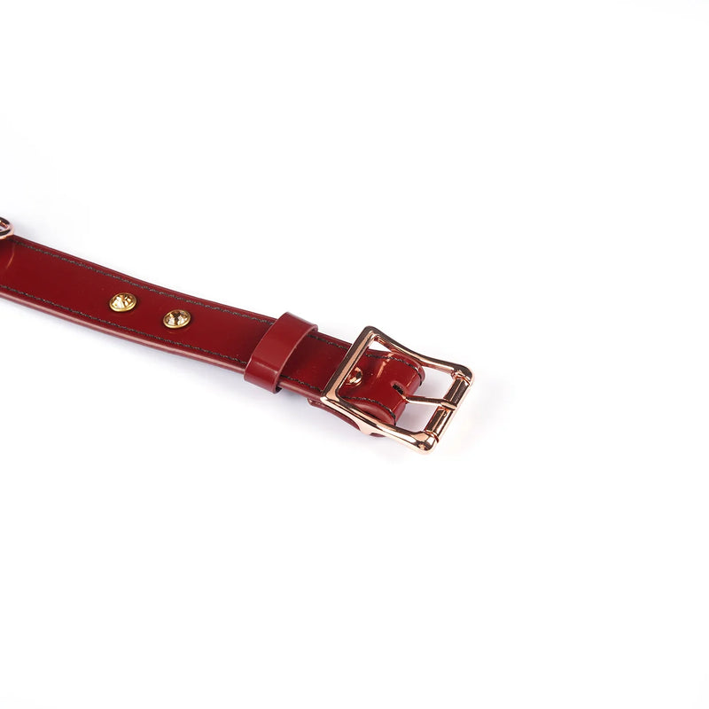 Liebe Seele - Premium Lederen Choker met Diamantjes - Wijnrood