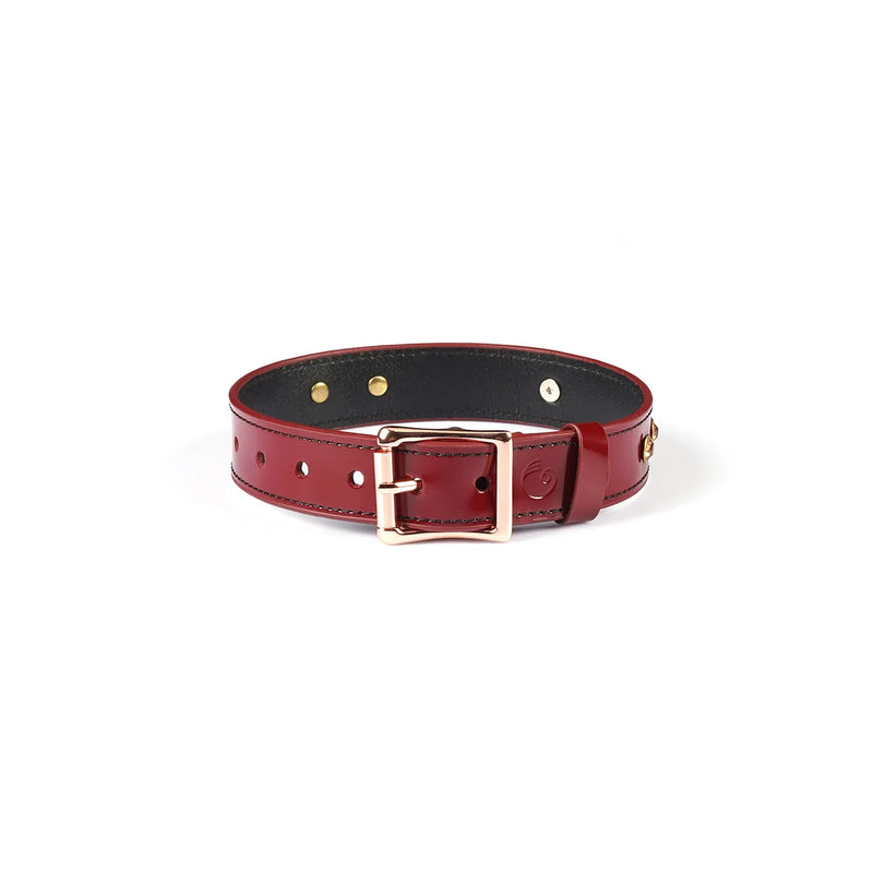 Liebe Seele - Premium Lederen Choker met Diamantjes - Wijnrood