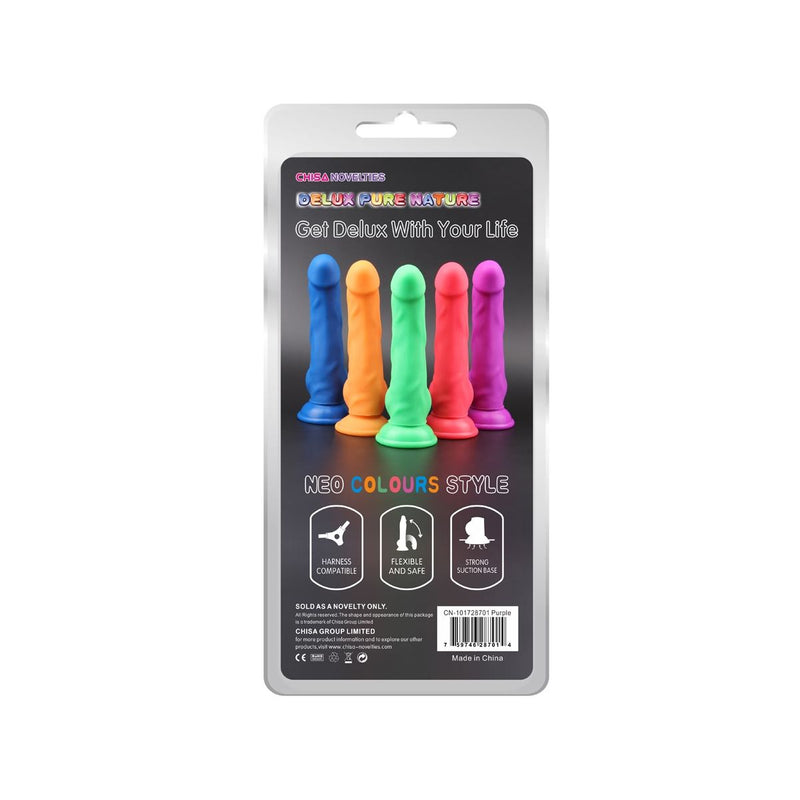 DeLuxe Pure Nature Neo Colours - Siliconen Dildo - 23 x 4.1 cm - Paars