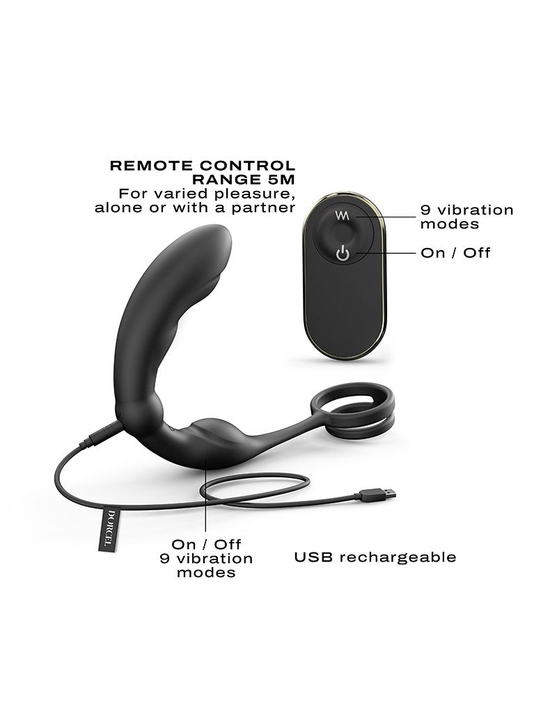 Dorcel - P-Ring - Perineum en Prostaat Vibrator - Met Dubbele Cockring - Zwart