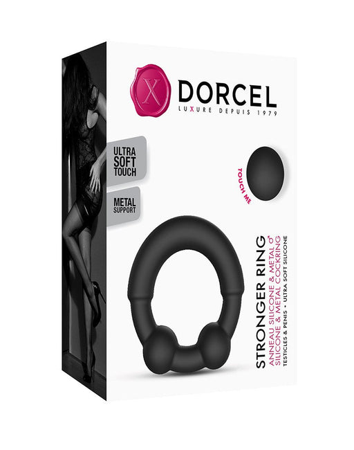 Dorcel - Stronger - Siliconen Cockring Met Stimulerende Metalen Kogeltjes - Zwart