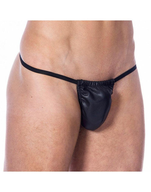 Rimba - Lederen Heren String Met Penis Pouch - Zwart