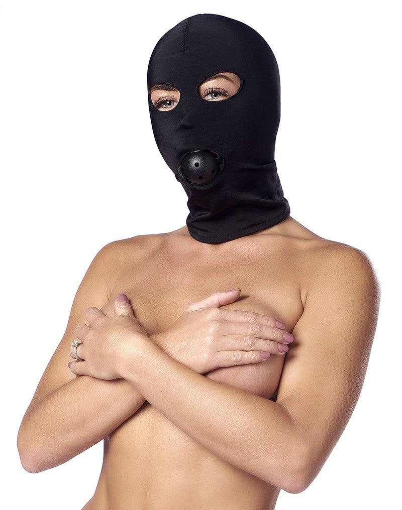 Rimba - Elastisch hoofdmasker Van soepele stof Met ball gag - Zwart