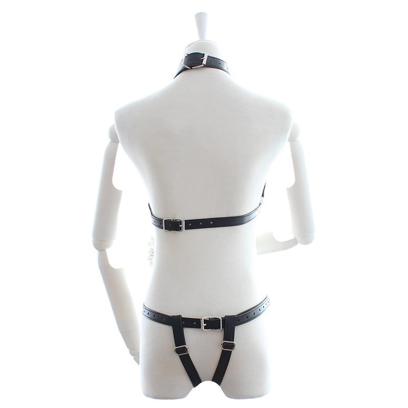 Fixxx - Fetish BH en Slipje met Open Kruis - Nr. 2 - PU-Leer - One Size - Zwart-Erotiekvoordeel.nl