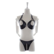 Fixxx - Fetish BH en Slipje met Open Kruis - Nr. 2 - PU-Leer - One Size - Zwart-Erotiekvoordeel.nl