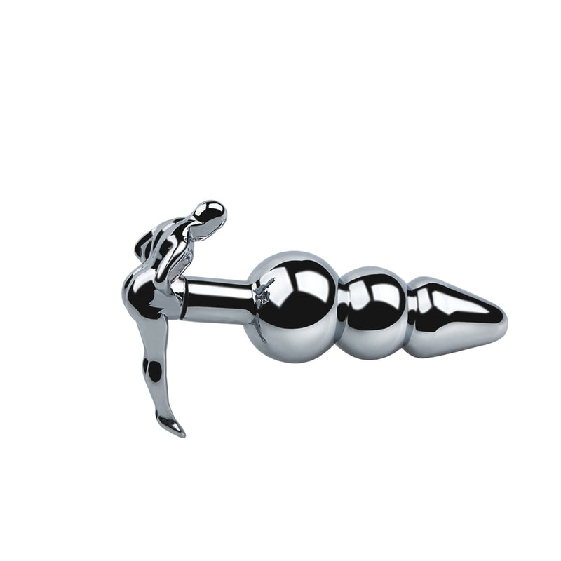 Fixxx - Geribbelde RVS Buttplug met Handvat in de vorm van een Mensenfiguur-Erotiekvoordeel.nl