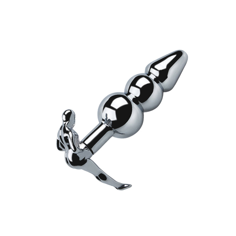 Fixxx - Geribbelde RVS Buttplug met Handvat in de vorm van een Mensenfiguur-Erotiekvoordeel.nl