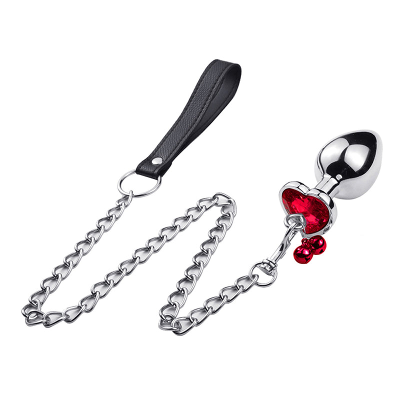 Fixxx - Hartvormige Aluminium Buttplug met Belletjes en Leiband - Maat M - Rood-Erotiekvoordeel.nl