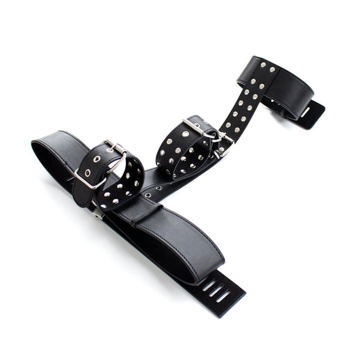 Fixxx - Verstelbare Collar met Polsboeien aan Riem - PU Leer - Zwart-Erotiekvoordeel.nl