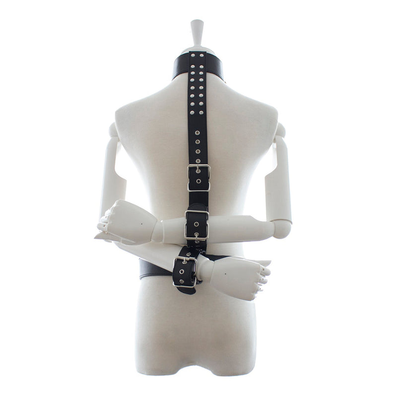 Fixxx - Verstelbare Collar met Polsboeien aan Riem - PU Leer - Zwart-Erotiekvoordeel.nl