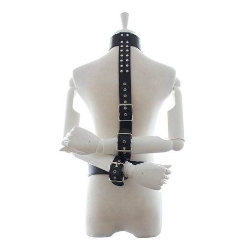 Fixxx - Verstelbare Collar met Polsboeien aan Riem - PU Leer - Zwart-Erotiekvoordeel.nl