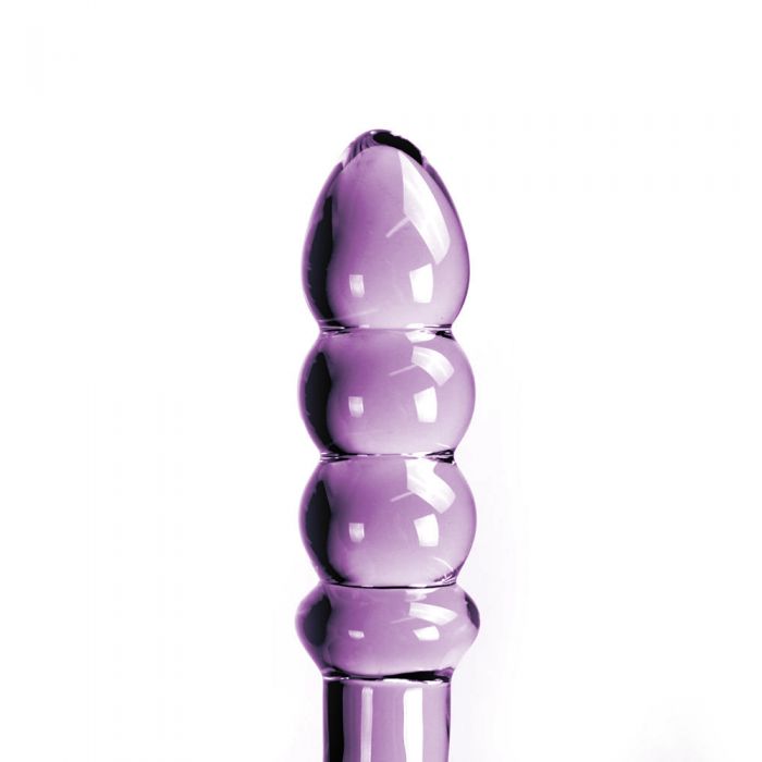 Gebogen Glazen dildo Met stimulerende ribbels - Paars