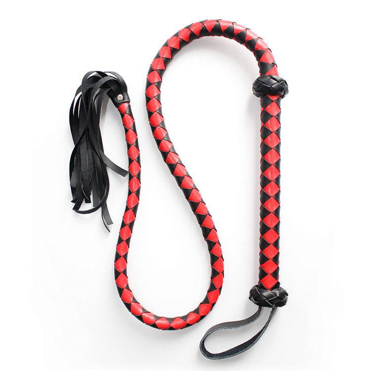 Gevlochten single tail Zweep kunstleer - 150 cm - Rood/Zwart