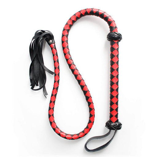 Gevlochten single tail Zweep kunstleer - 150 cm - Rood/Zwart