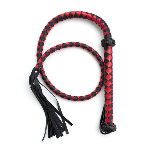 Gevlochten single tail Zweep kunstleer - 150 cm - Rood/Zwart