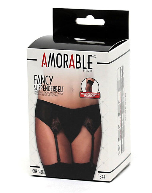 Amorable - Gladde Jarretelgordel Met Kanten Detail - Zwart