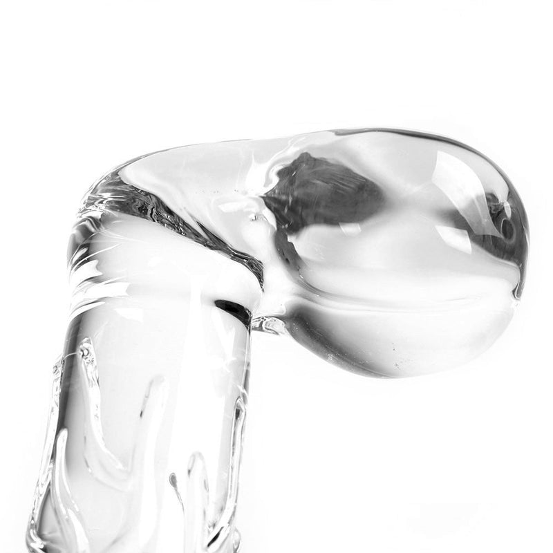 Glazen Dildo Met Balzak En ribbels - Transparant