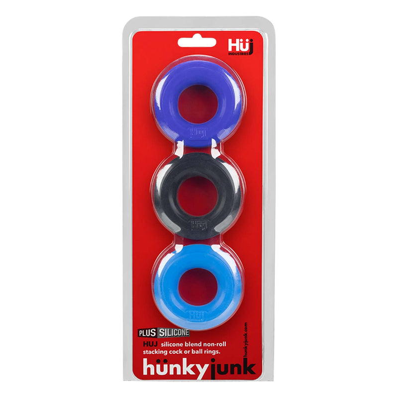 Hünkyjunk - Cockring - 3 stuks - Blauw/Zwart
