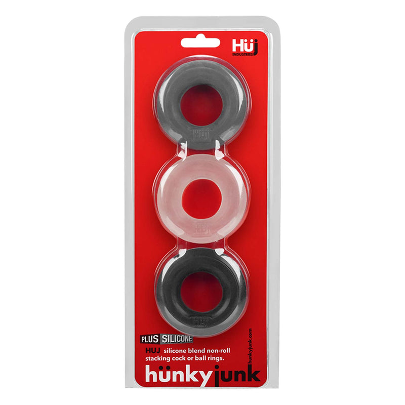 Hünkyjunk - Cockring - 3 stuks - Zwart/Wit/Grijs